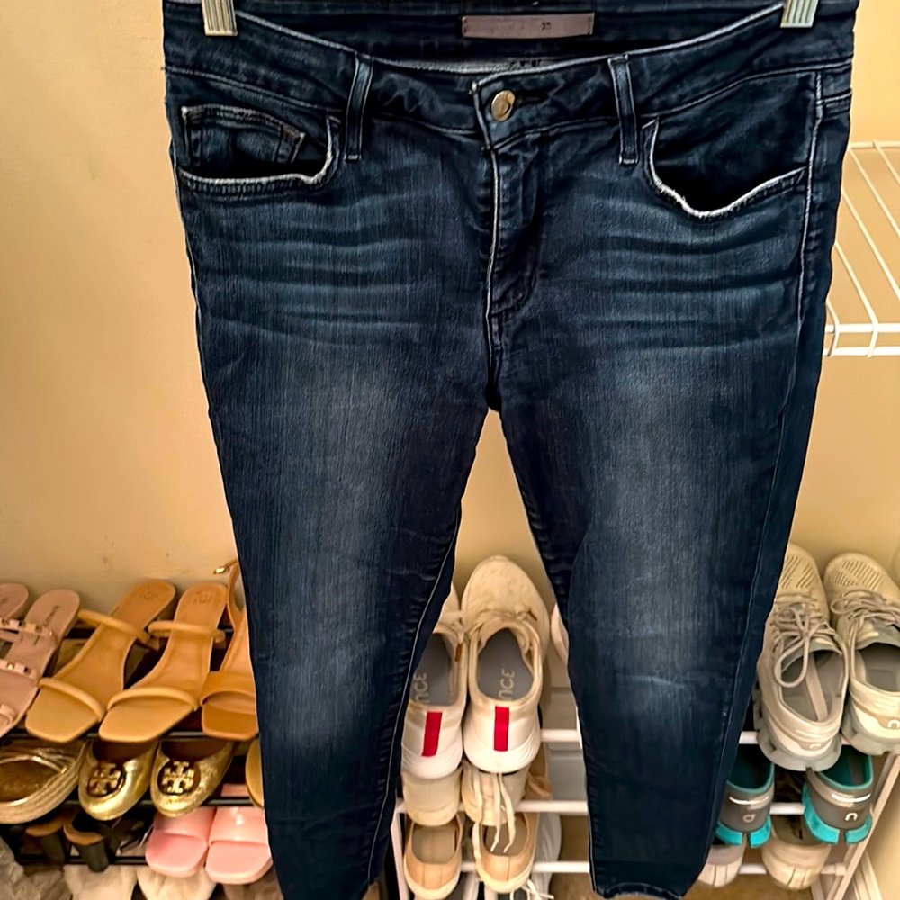 Joe’s Women’s Skinny Jeans, Mid-Rise, Dark Wash, Size 27. Moderately used.